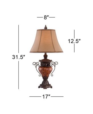 Traditional Rustic Urn Table Lamp with Table Top Dimmer 31.5" Tall Bronze Finish Bell Shade for Living Room Bedroom House Home