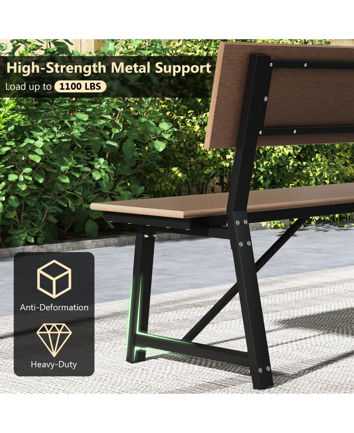 72 Inch Extra Long Bench with All-Weather Hdpe Seat & Back for Yard Garden Porch