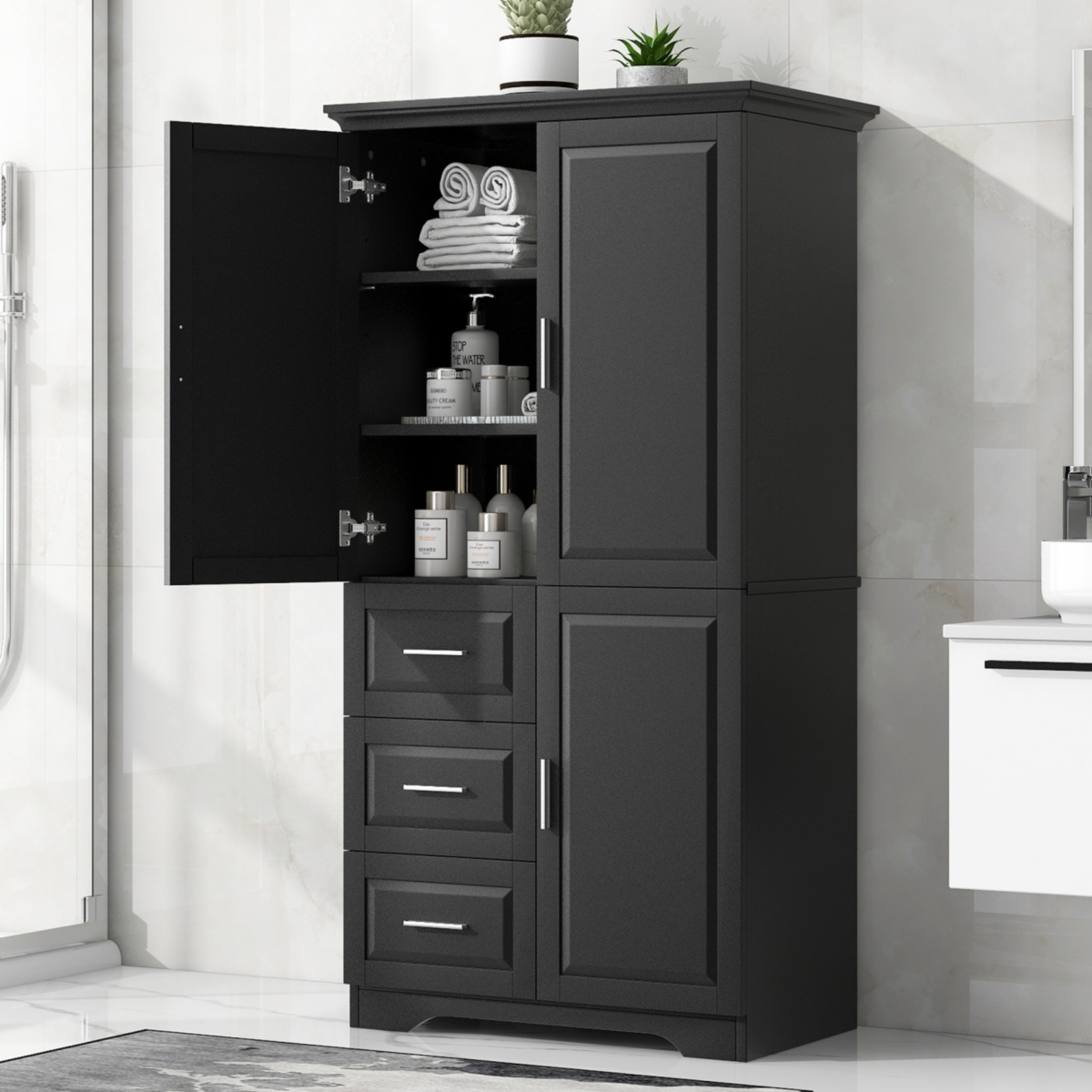Streamdale Tall & Wide Storage Cabinet with 3 Drawers & Doors