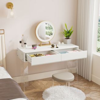 Tribesigns Makeup Vanity Desk with 2 Drawers, Modern White Computer ...