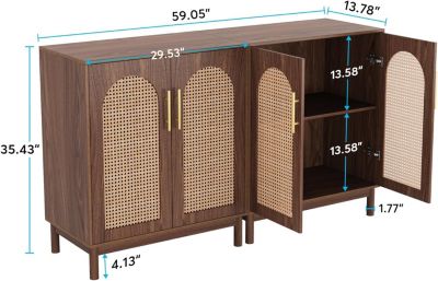 Set of 2 Rattan Sideboard Buffet Cabinet with Storage 59 Inch Accent Cabinet with Doors for Dining Room Living Room Kitchen