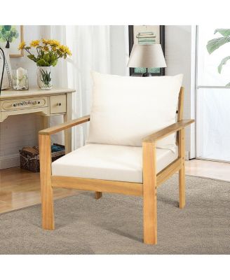 Outdoor 4 Pieces Acacia Wood Chat Set with Water Resistant Cushions