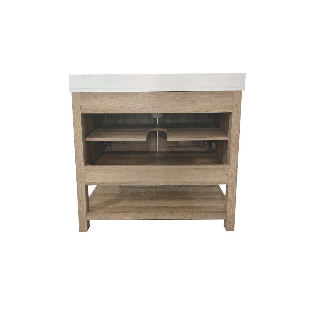 Merrick Lane Vigo Bathroom Vanity With Ceramic Sink, Carrara Marble Finish Countertop, Storage Cabinet With Soft Close Doors And Open Shelf