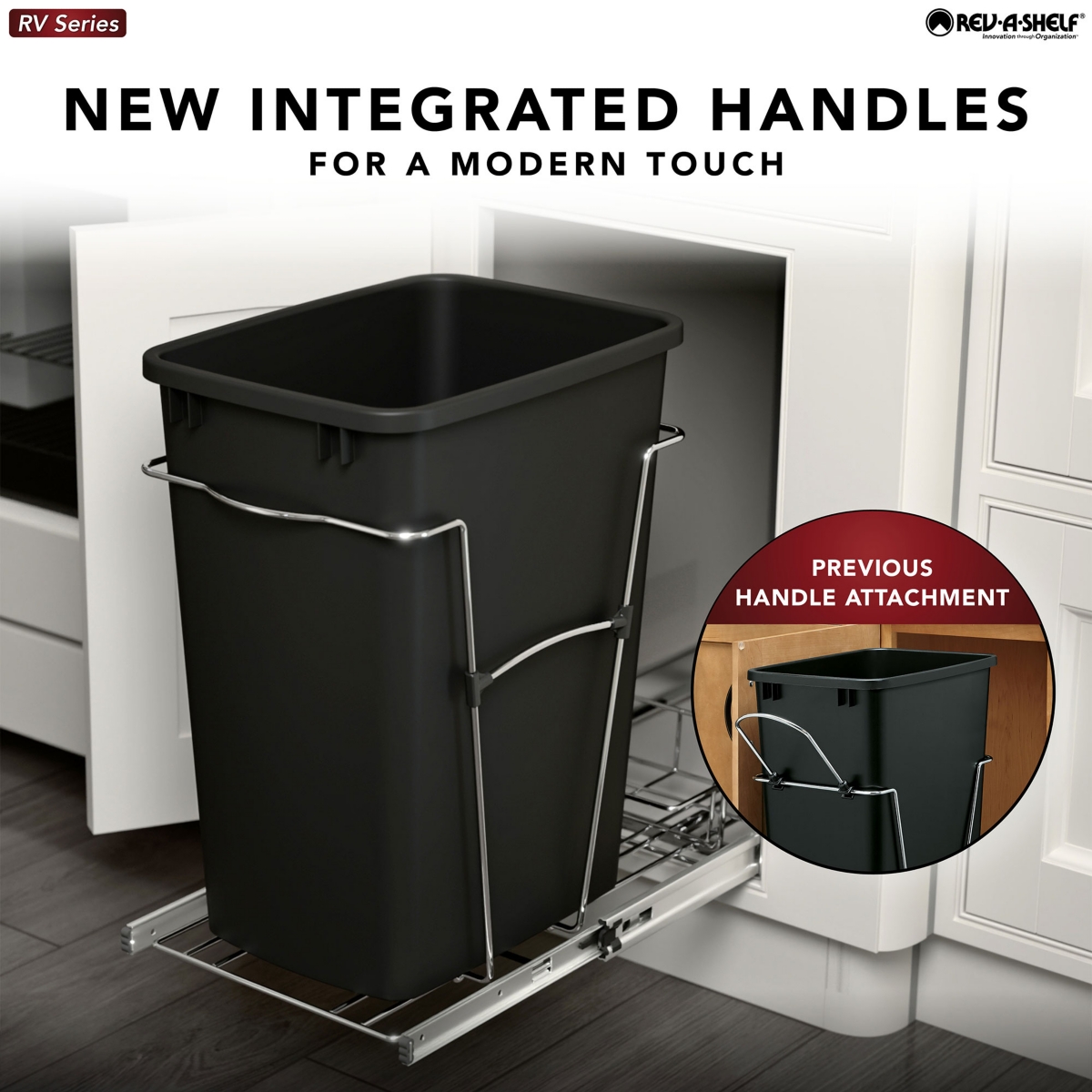 Rev-a-Shelf Pull Out Trash Can 35 Qt for Kitchen Cabinets, Silver, Rv-12KD-17C S