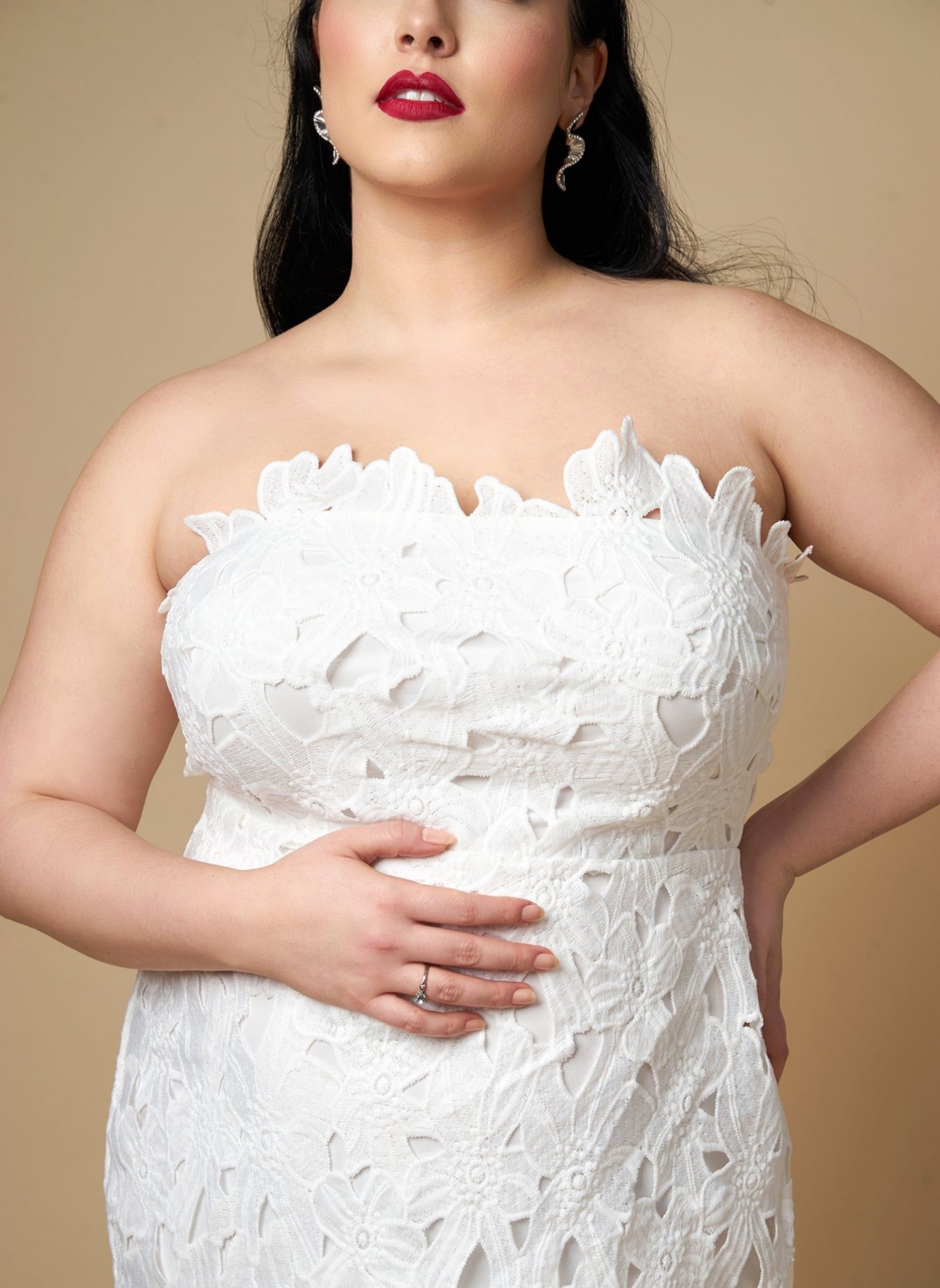 Rebdolls Plus Size Wisteria Lace Midi Bodycon Dress