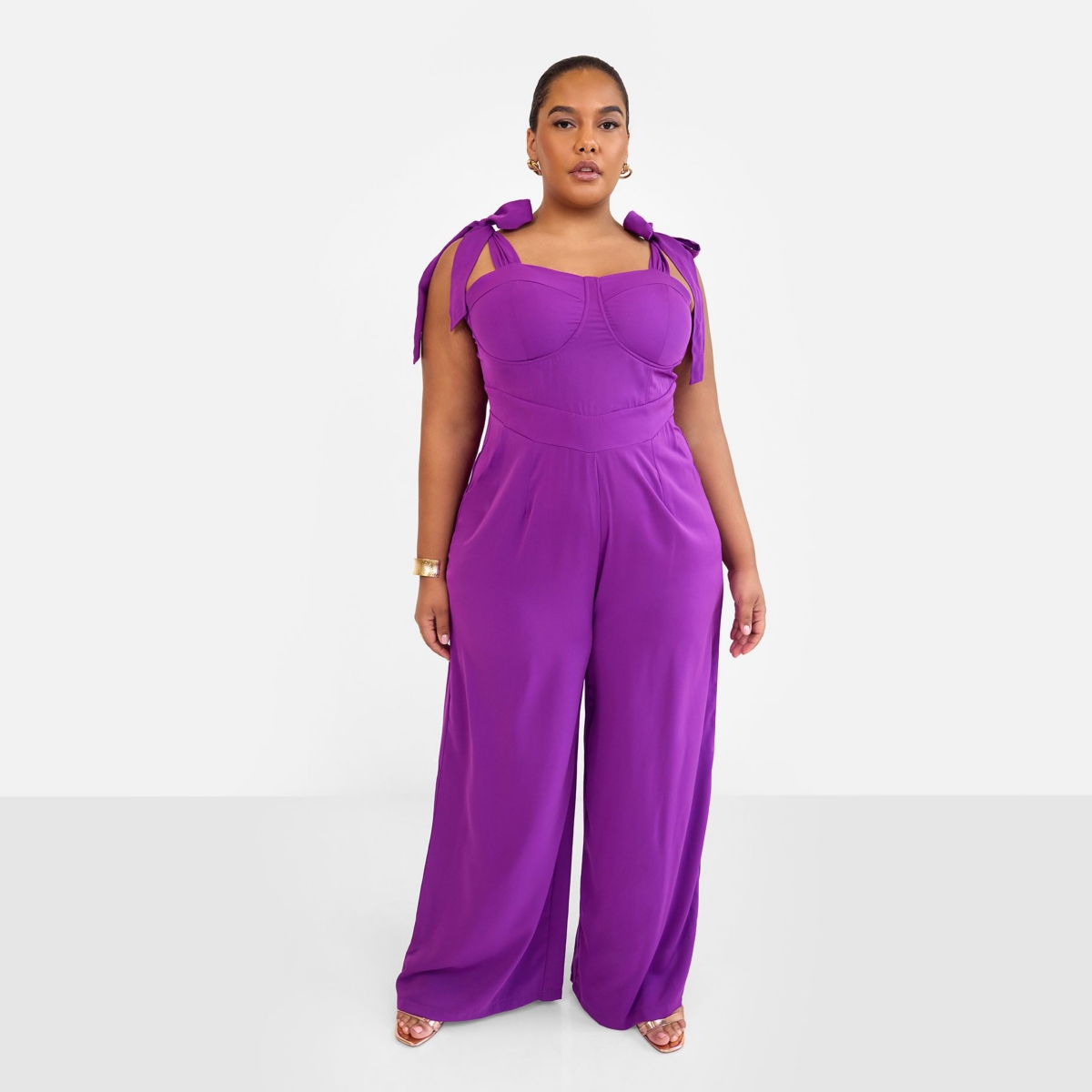 Plus Size Selma Tie Strap Corset Wide Leg Jumpsuit - Purple