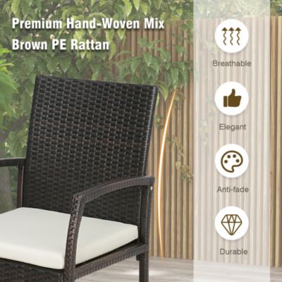 9 PCS Patio Rattan Dining Set with Acacia Wood Table, Cushions, 1.9" Umbrella Hole