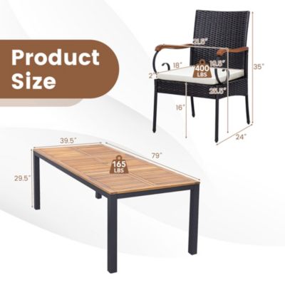 9 PCS Patio Rattan Dining Set with Acacia Wood Table, Cushions, 1.9" Umbrella Hole