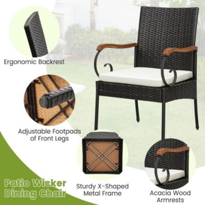 9 PCS Patio Rattan Dining Set with Acacia Wood Table, Cushions, 1.9" Umbrella Hole