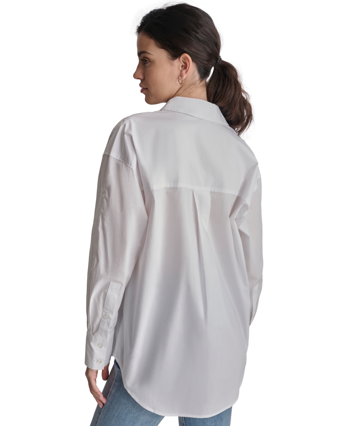 Dkny Jeans Women's Cotton Embroidered-Logo Shirt -WHT