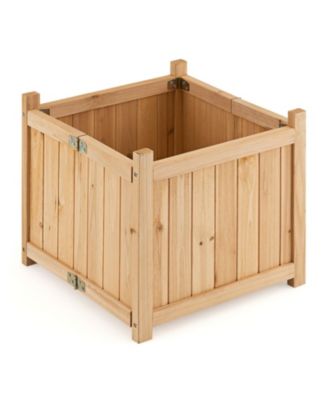 Folding Square Fir Wood Raised Garden Bed with Removable Bottom