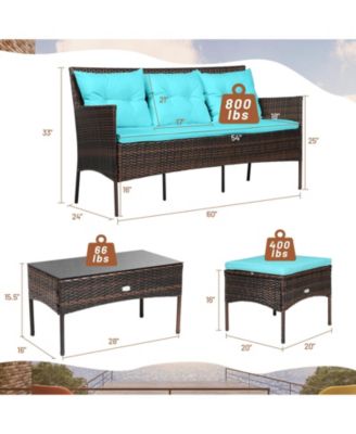 3 Pieces Patio Furniture Sectional Set with 5 Cozy Cushions