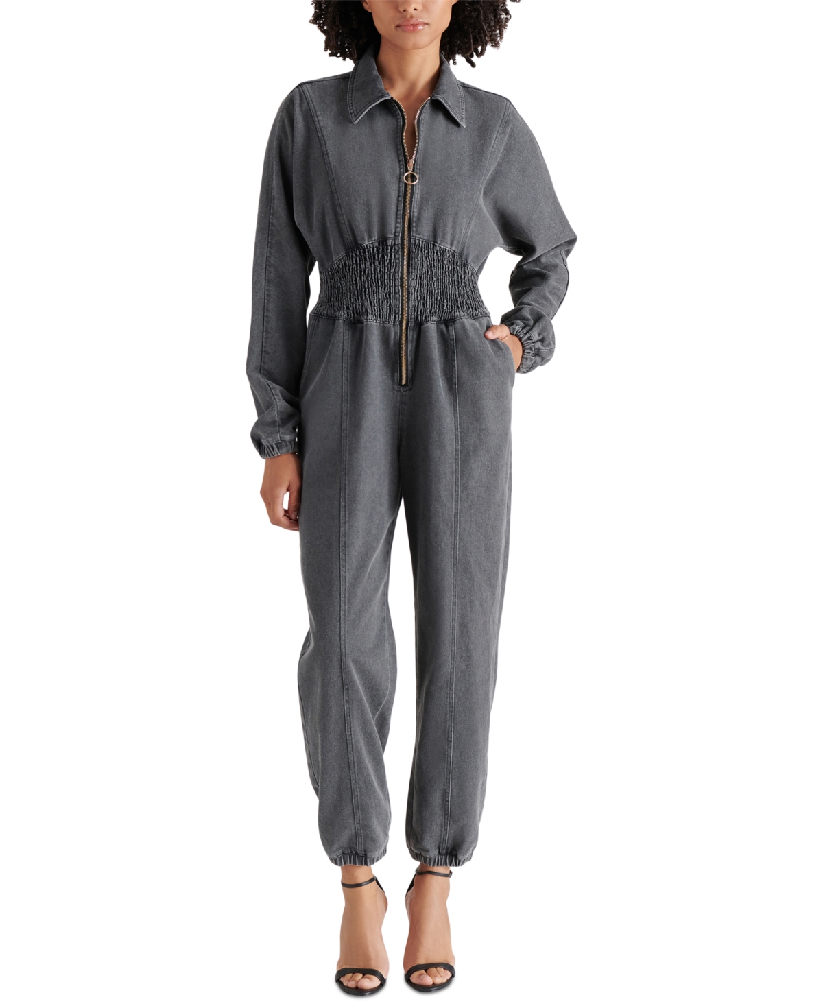 Steve Madden Women's Coya Smock-Waist Denim Jumpsuit