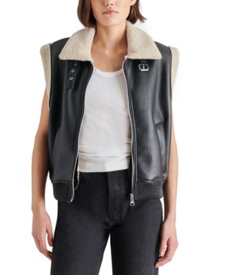 Steve Madden - Women's Avi Faux-Leather Fleece-Trim Vest