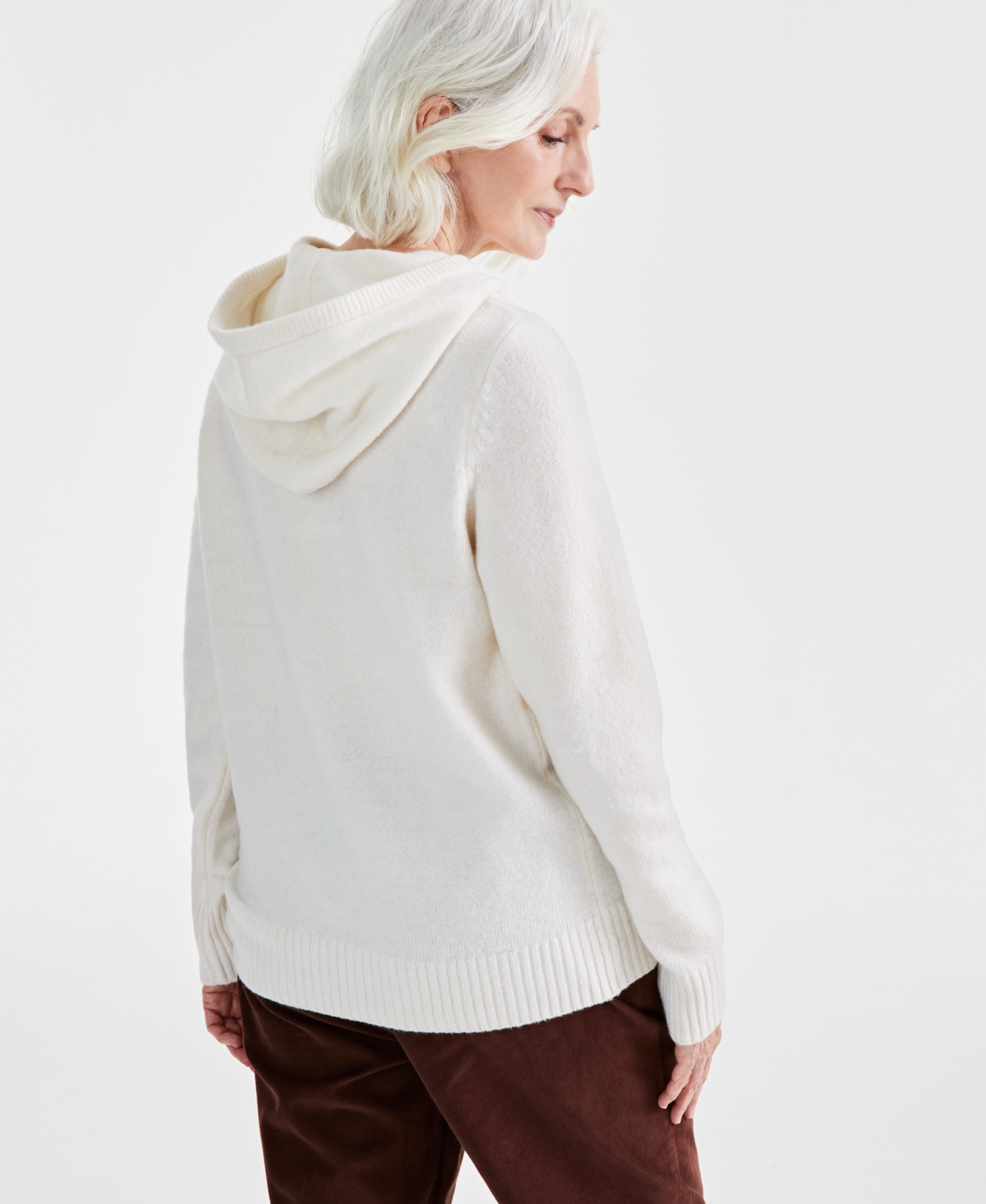 Style & Co Petite Solid Luxe Hooded Sweater, Created for Macy's