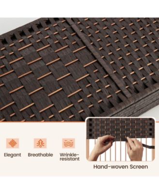 8-Panel Folding Room Divider with Hand-Woven Texture and Solid Wood Frame