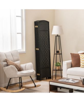 8-Panel Folding Room Divider with Hand-Woven Texture and Solid Wood Frame
