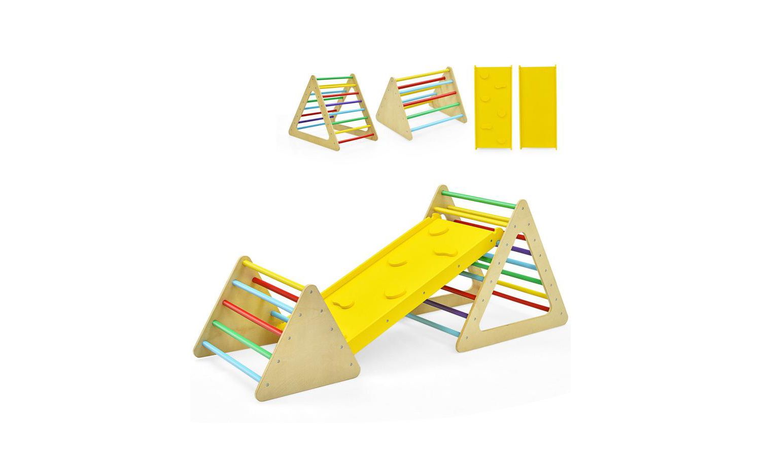 3 in 1 Wooden Set of 2 Triangle Climber with Ramp for Slid