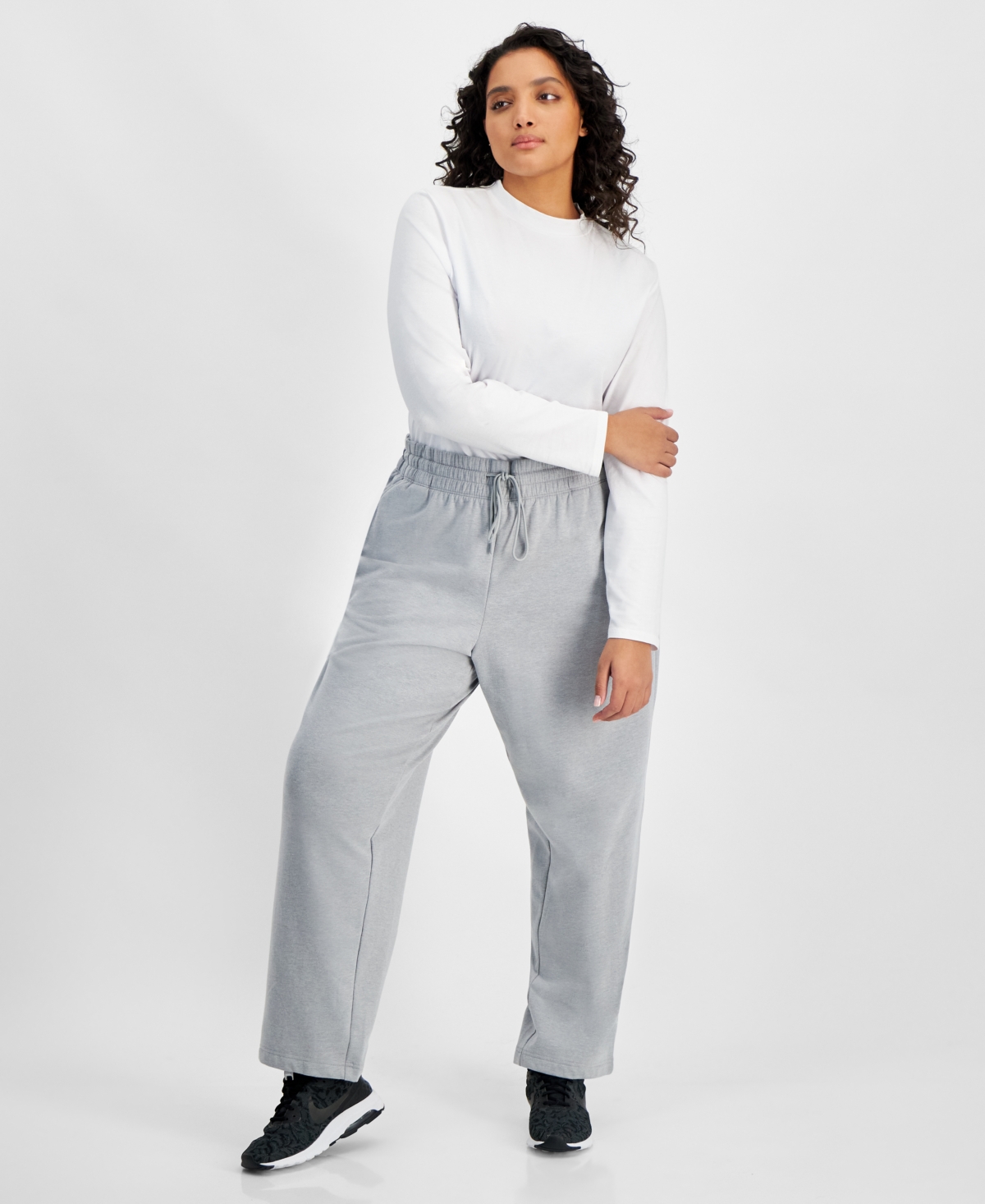 Plus Size Fleece Sweatpants, Created for Macy's - Zinc Hthr