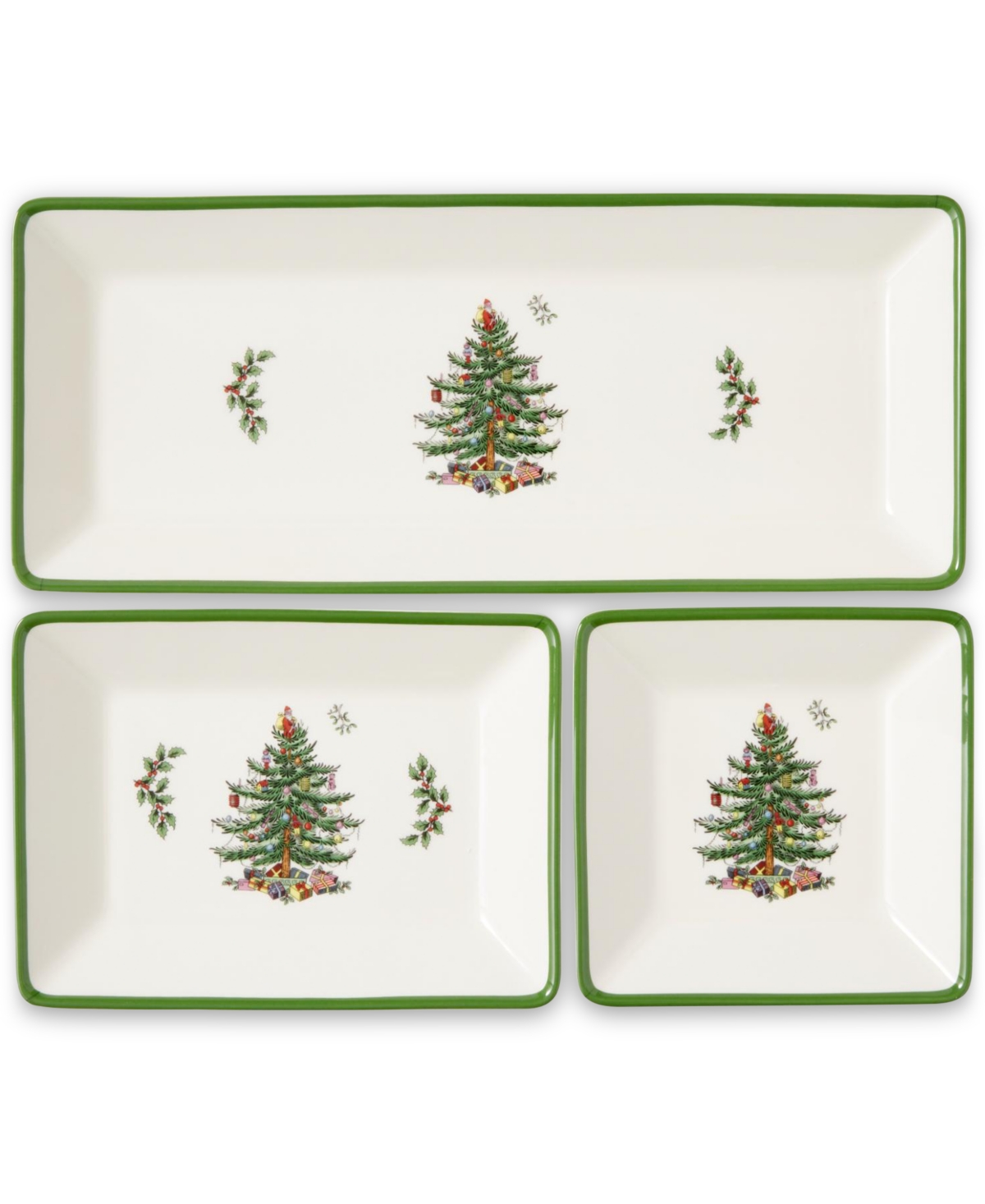 Spode Christmas Tree Traditional 3 Piece Nesting Tray In Green