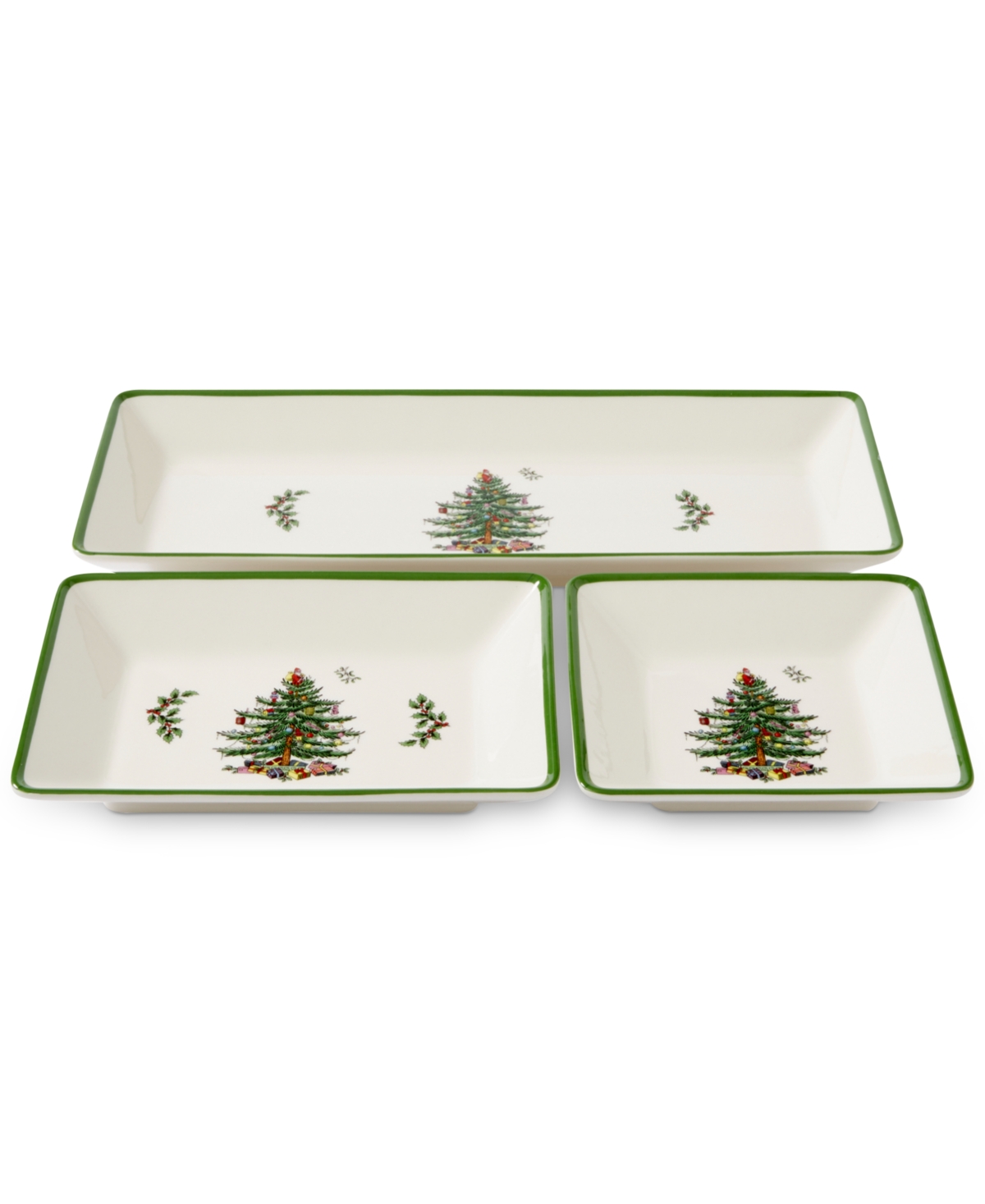 Spode Christmas Tree Traditional 3 Piece Nesting Tray In Green