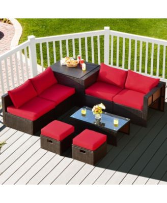8 Pieces Patio Space-Saving Rattan Furniture Set with Storage Box and Waterproof Cover