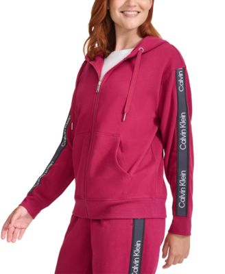 Calvin Klein Women's Fleece Logo Stripe Full Zip Hoodie - Macy's