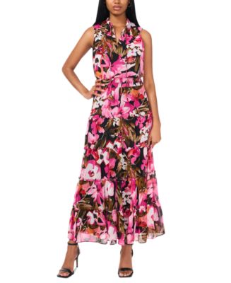 msk sleeveless tie neck tiered maxi dress