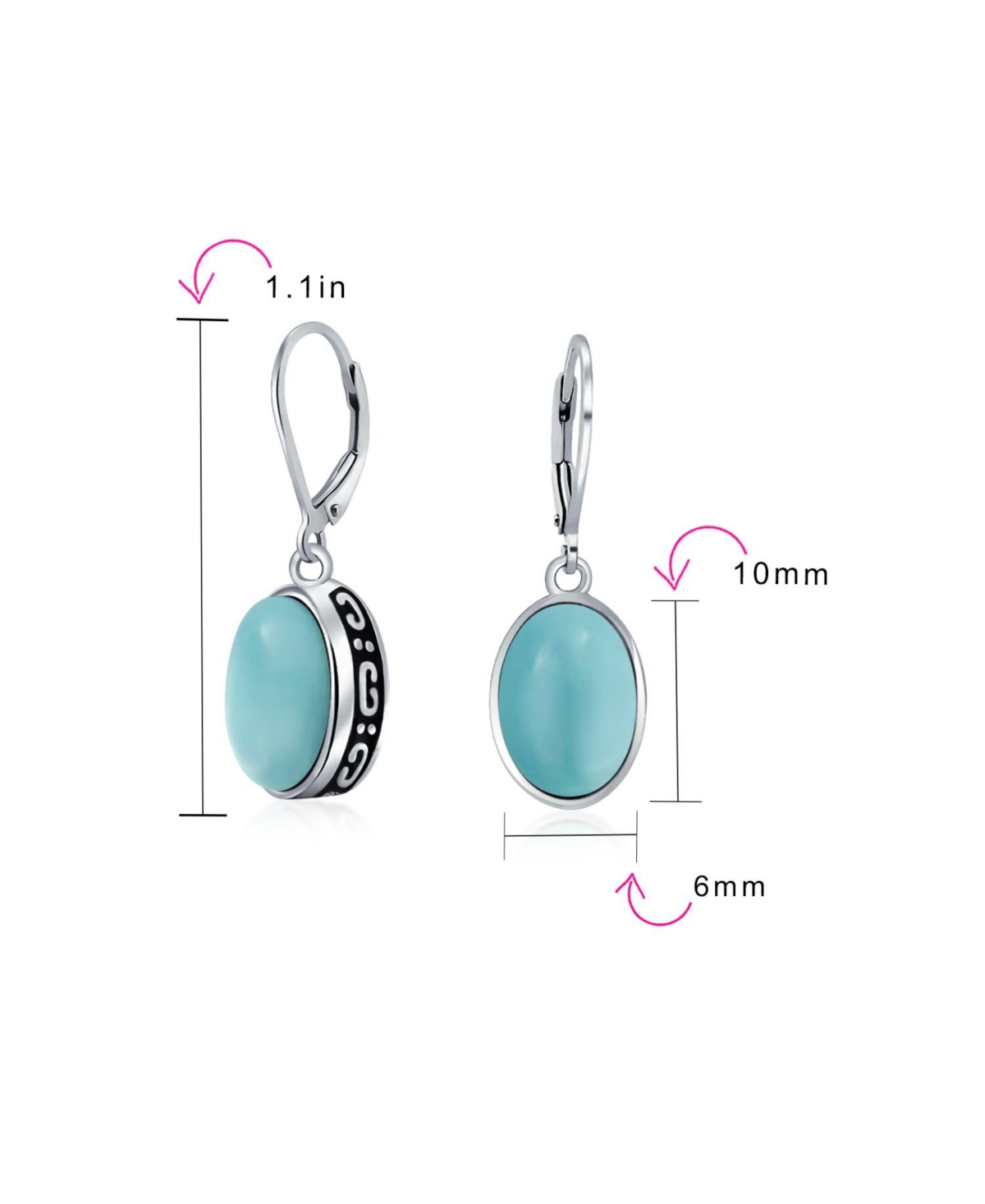 Bling Jewelry Western Style 3.2CT Light Blue Natural Larimer Dome Oval Bezel Set Lever Back Dangle Earrings For Women Sterling Silver