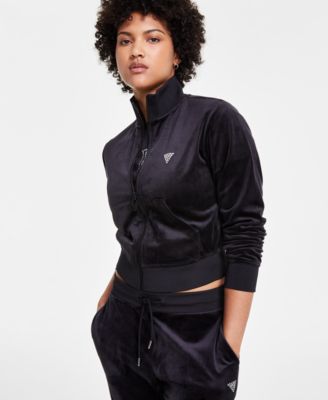 GUESS - Women's Couture Embellished Full-Zip Cropped Sweatshirt