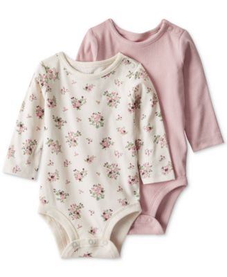 Carter's - Baby Girls Wildberry Bouquet & Solid Rib Bodysuits, 2 Pack