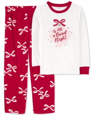 Carter's - Little & Big Kids Good Night Bow Top & Fleece Pants Pajamas, 2-Piece Set