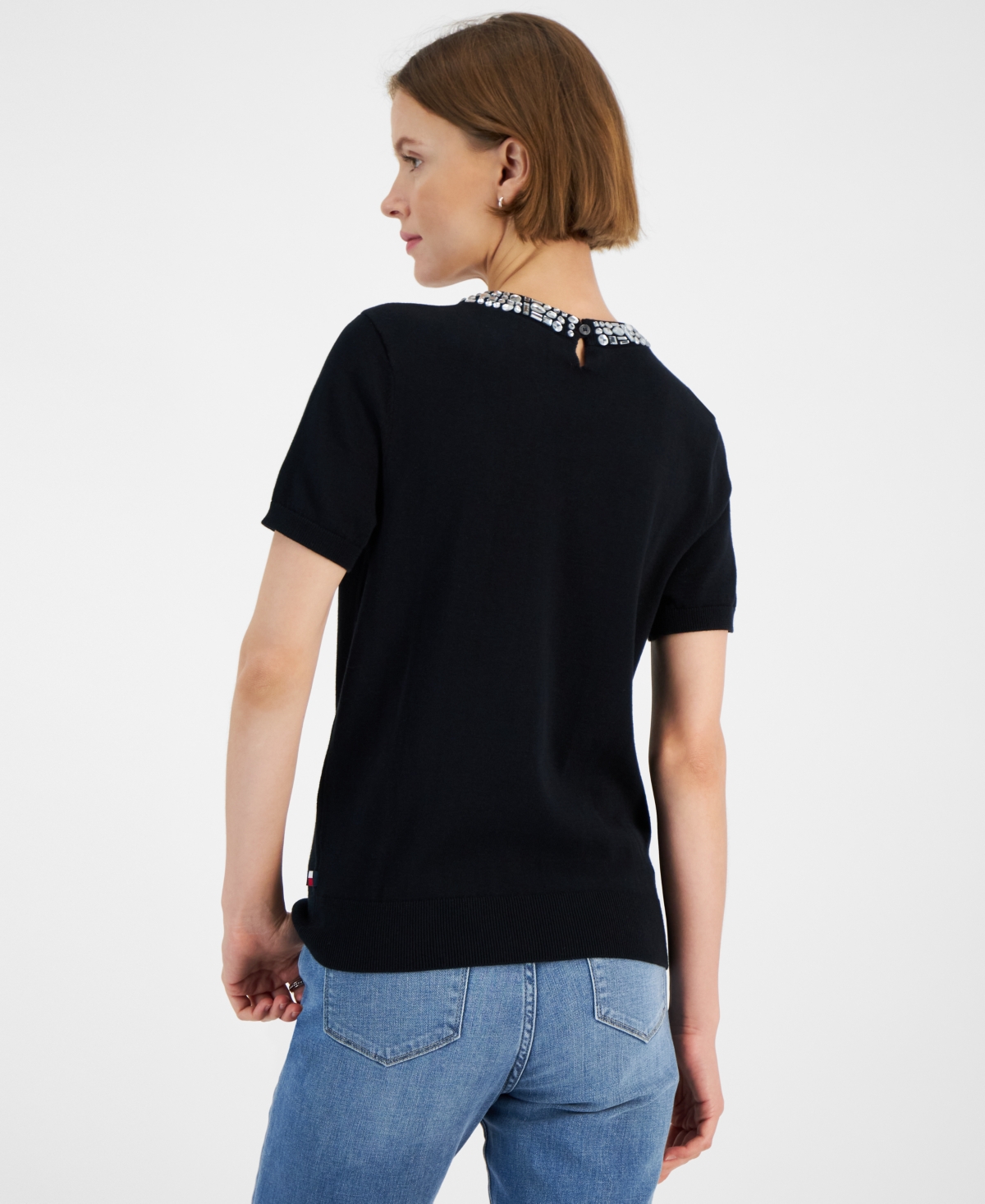 Tommy Hilfiger Women's Rhinestone Crewneck Top
