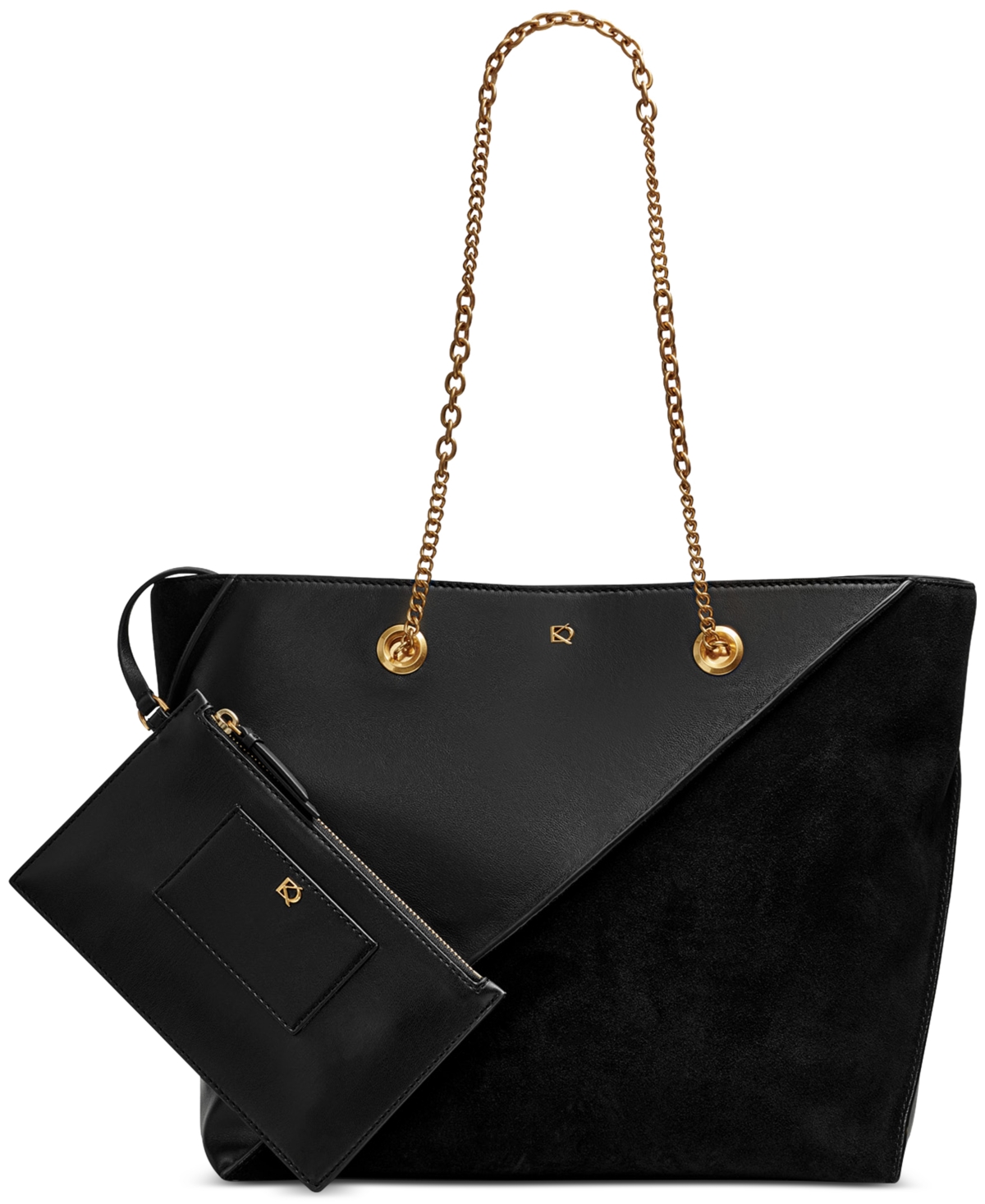 Shop Donna Karan Setauket Leather & Suede Tote With Chain Strap In Blk,gold