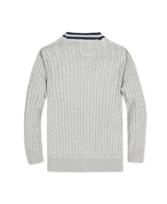 Baby Boys Long Sleeve Cable Knit Cardigan Sweater with Stripe Trim