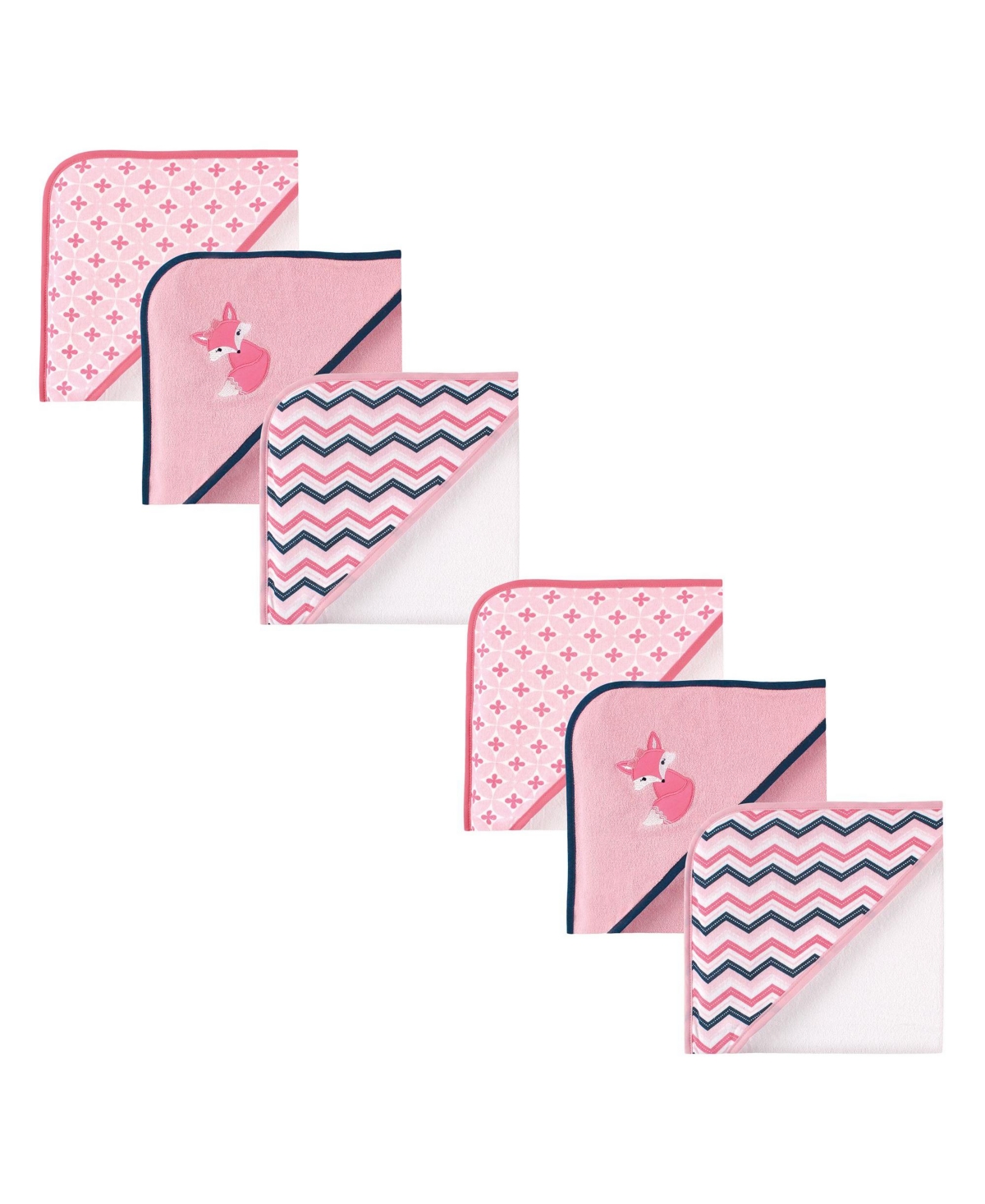 Luvable Friends Infant Girl Cotton Terry Hooded Towels, Foxy 6-Piece, One Size
