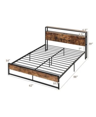 Queen Bed Frame with 2-Tier Storage Headboard and Charging Station - Full/Queen
