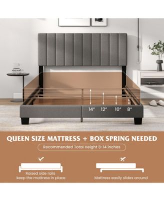 Queen Size Upholstered Bed Frame with Vertical Channel Tufted Headboard-Gray