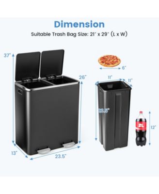 Recycling Trash Can with 2 Pedals and Compartments, 16-Gallon Total Capacity