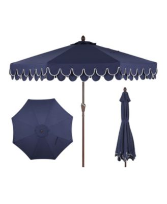 Tracy 9 ft. Classic Midcentury Scalloped Fringe Market Patio Umbrella with Auto-Tilt Crank, Wind Vent and UV Protection