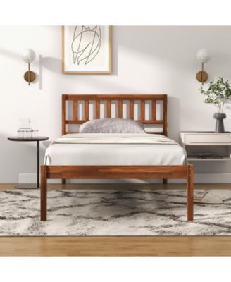 Twin Size Wood Bed Frame with Headboard and Slat Support