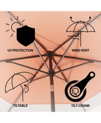 9ft 2-Tone Solar LED Patio Umbrella, 12 LEDs, Auto-Tilt, Crank, UV Protection