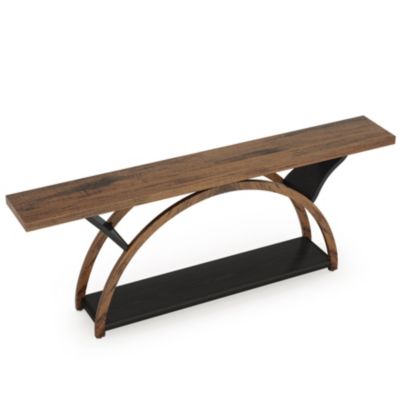 Wood 70.87-Inch Console Table with Storage Shelf and Half Moon Frame