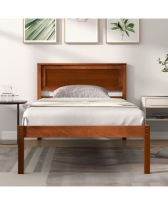 Twin Size Bed Frame with Wooden Headboard and Slat Support