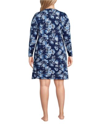 Plus Size Cotton Interlock Long Sleeve Above the Knee Nightgown