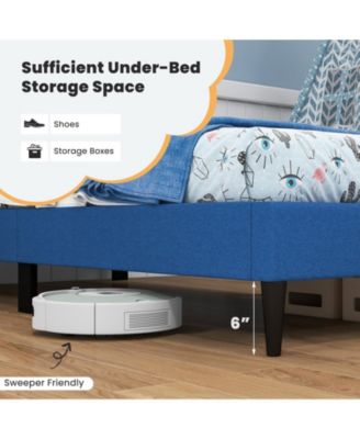 Twin Size Upholstered Platform Bed with with Button Tufted Linen Fabric Headboard