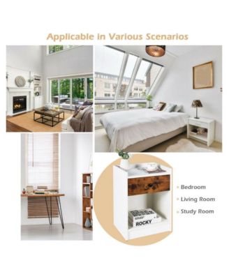 Set of 2 Nightstand with Drawer Cabinet End Side Table Raised Top