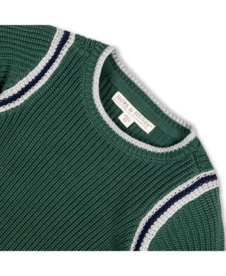 Baby Boys Long Sleeve Sporty Crew Neck Sweater with Stripe Piecing