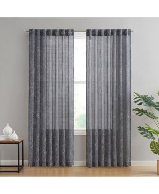 Emily Faux Linen Semi Sheer Transparent Rod Pocket Back Tab Lightweight Window Curtains Wide Panels Pair