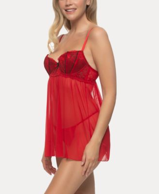  Women's Wish Mesh and Lace Babydoll Set